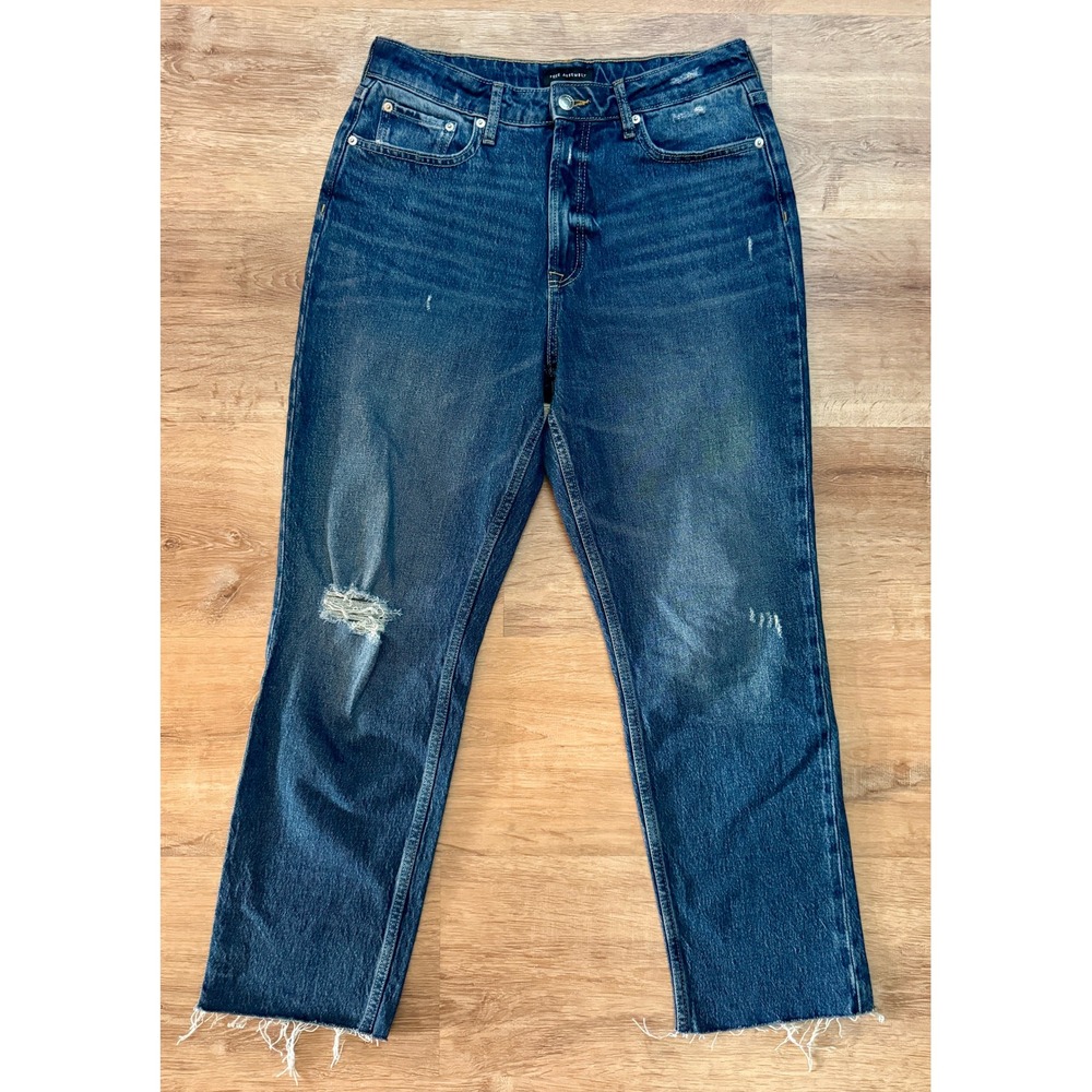 Free Assembly Distressed High Rise Straight Leg Cropped Jeans‎ Women's 8 Short
